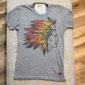 SUPER RARE Aviator Nation Headdress Native Indian Tee Heathered Gray‎ Small